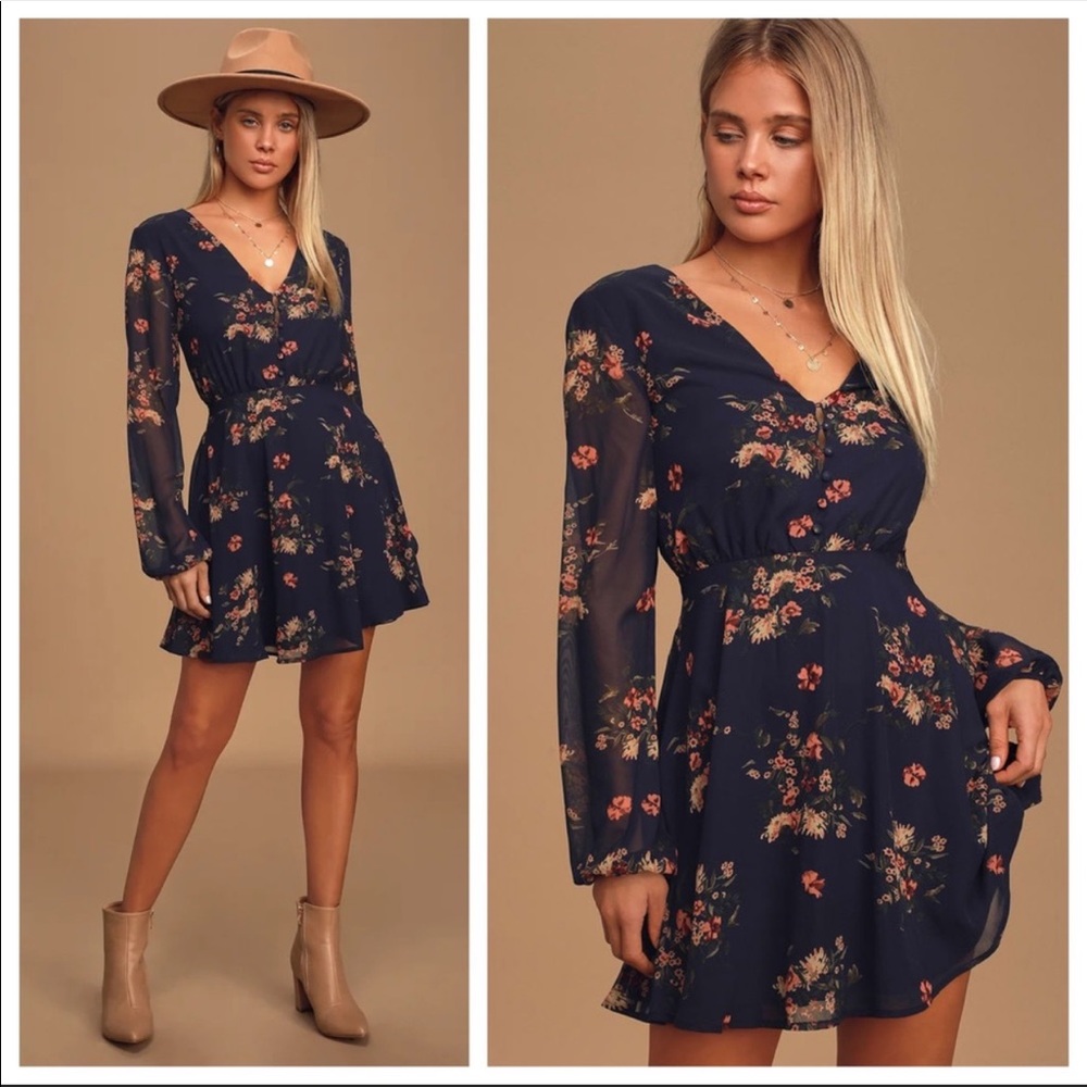Lulus Always Yours Floral Print Long Sleeve Dress